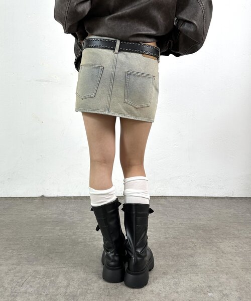 WHO'S WHO gallery(フーズフーギャラリー)の「【SLOPPY/スロッピー】ラインストーンマイクロスカート(スカート・レディース・サックスブルー/ブラック・FREE)」の4枚目の写真