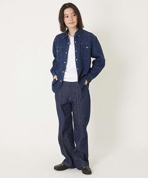 BLUE BLUE(ブルーブルー)の「ライトデニム ウォッシュド ウエスタンシャツ ウイメンズ(シャツ/ブラウス・レディース・ネイビー・SMALL/MEDIUM)」の3枚目の写真