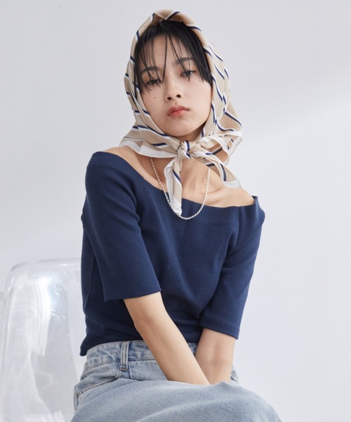 Aunt Marie's(アントマリーズ)の「ストライプスクエアスカーフ(バンダナ/スカーフ・レディース・ベージュ/アイボリー/ブルー・FREE)」の21枚目の写真