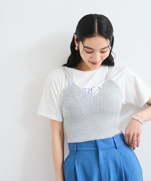 VIS(ビス)の「スパンコールニットビスチェ(キャミソール・レディース・ブラウン系その他2/グレー系その他・FREE)」の2枚目の写真