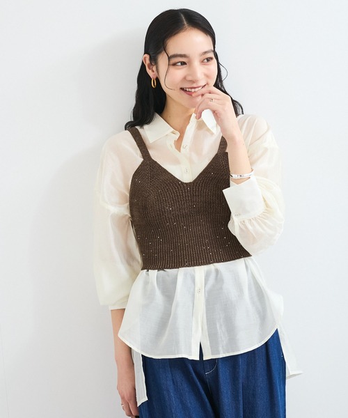 VIS(ビス)の「スパンコールニットビスチェ(キャミソール・レディース・ブラウン系その他2/グレー系その他・FREE)」の16枚目の写真