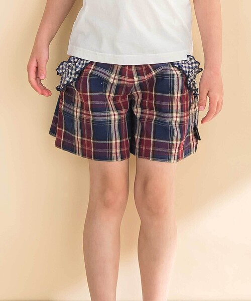 Noeil aime BeBe（ノイユエイムベベ）の「【お揃い】花柄チェックポケットフリルキュロット(90~130cm)（その他パンツ・キッズ・ピンク系その他/レッド系その他2・120cm/130cm/110cm）」の2枚目の写真