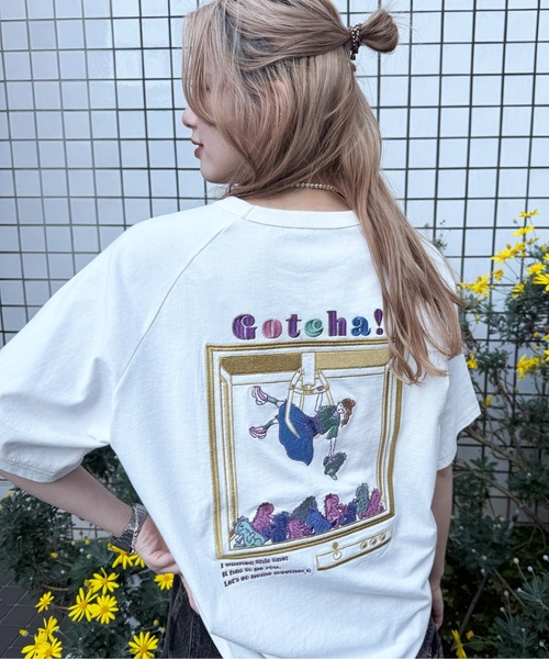 DOUBLE NAME（ダブルネーム）の「Gotcha! my plushie BACK刺しゅうラグランTEE（Tシャツ/カットソー・レディース・ネイビー/オフホワイト/ブルー・FREE）」の4枚目の写真
