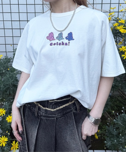DOUBLE NAME（ダブルネーム）の「Gotcha! my plushie BACK刺しゅうラグランTEE（Tシャツ/カットソー・レディース・ネイビー/オフホワイト/ブルー・FREE）」の8枚目の写真