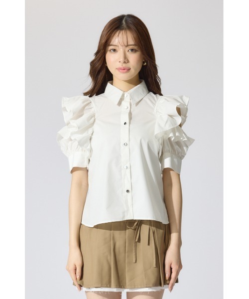 rienda(リエンダ)の「フリルスリーブデザインシャツトップス 夏服 半袖(シャツ/ブラウス・レディース・ホワイト/ベージュ/カーキ・FREE)」の8枚目の写真