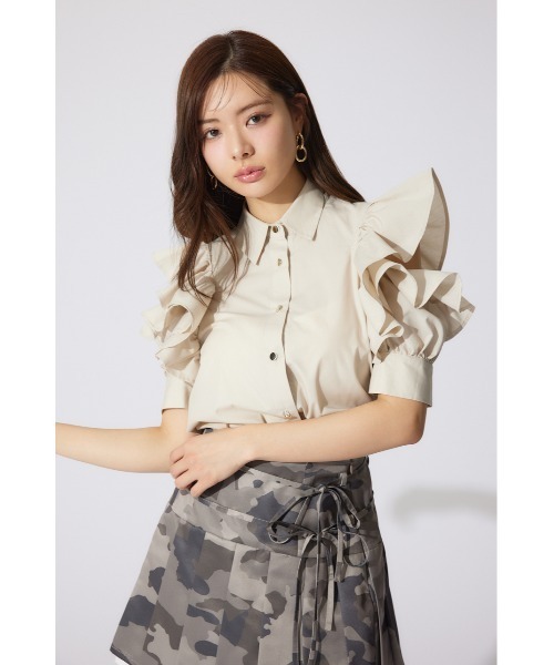rienda(リエンダ)の「フリルスリーブデザインシャツトップス 夏服 半袖(シャツ/ブラウス・レディース・ホワイト/ベージュ/カーキ・FREE)」の9枚目の写真