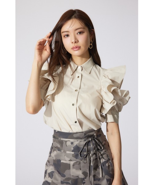 rienda(リエンダ)の「フリルスリーブデザインシャツトップス 夏服 半袖(シャツ/ブラウス・レディース・ホワイト/ベージュ/カーキ・FREE)」の10枚目の写真