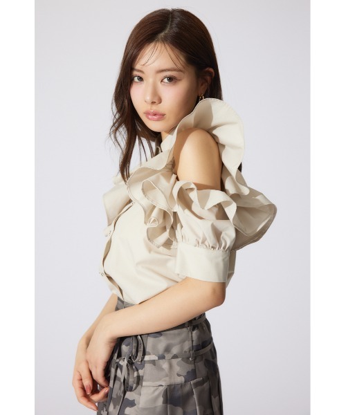 rienda(リエンダ)の「フリルスリーブデザインシャツトップス 夏服 半袖(シャツ/ブラウス・レディース・ホワイト/ベージュ/カーキ・FREE)」の11枚目の写真