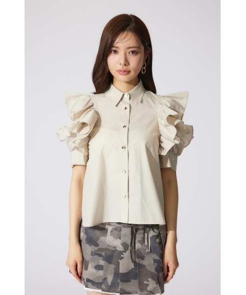 rienda(リエンダ)の「フリルスリーブデザインシャツトップス 夏服 半袖(シャツ/ブラウス・レディース・ホワイト/ベージュ/カーキ・FREE)」の14枚目の写真