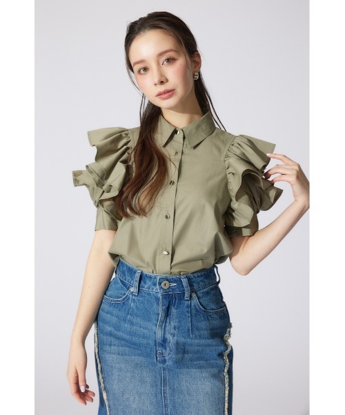 rienda(リエンダ)の「フリルスリーブデザインシャツトップス 夏服 半袖(シャツ/ブラウス・レディース・ホワイト/ベージュ/カーキ・FREE)」の15枚目の写真