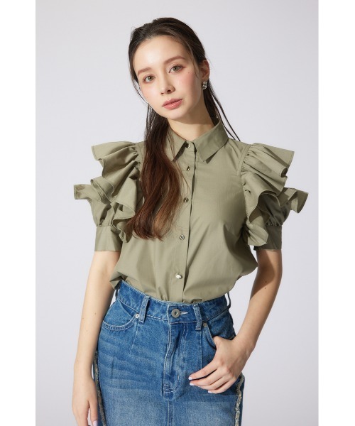 rienda(リエンダ)の「フリルスリーブデザインシャツトップス 夏服 半袖(シャツ/ブラウス・レディース・ホワイト/ベージュ/カーキ・FREE)」の16枚目の写真