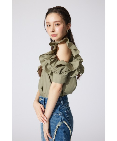 rienda(リエンダ)の「フリルスリーブデザインシャツトップス 夏服 半袖(シャツ/ブラウス・レディース・ホワイト/ベージュ/カーキ・FREE)」の17枚目の写真