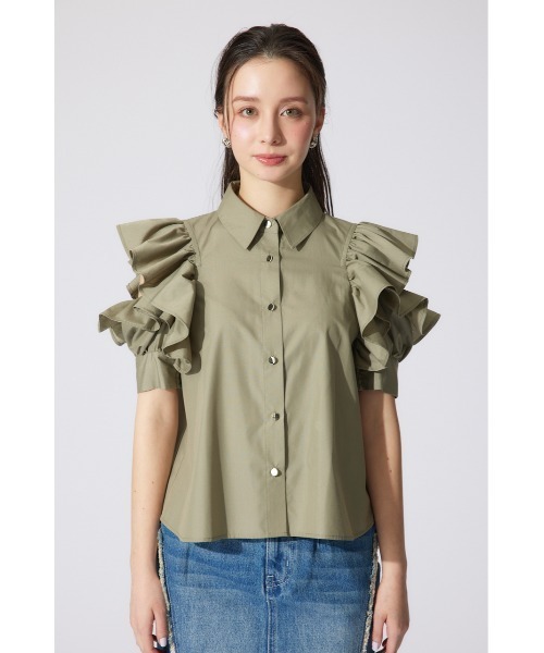 rienda(リエンダ)の「フリルスリーブデザインシャツトップス 夏服 半袖(シャツ/ブラウス・レディース・ホワイト/ベージュ/カーキ・FREE)」の20枚目の写真