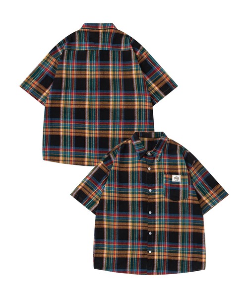 BROCHURE houyhnhnm コラボ ダークブラウン チェックシャツ LIMITEDオーバーサイズチェックシャツ（GREEN×BURGUNDY