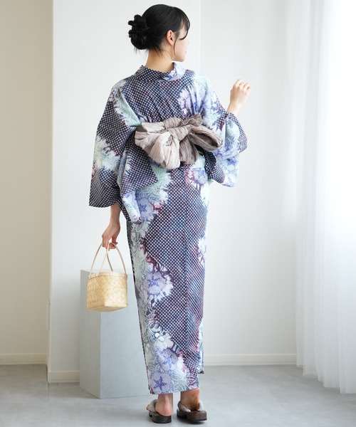 有松絞り浴衣3点セット utatane 赤紫に流れる朝顔（浴衣