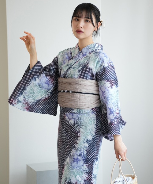 朝顔　紫色　果実　有松絞り　絞り染め　絞り浴衣　浴衣　NO44 朝顔 紫色 果実 有松絞り 絞り染め 絞り浴衣 浴衣 NO44