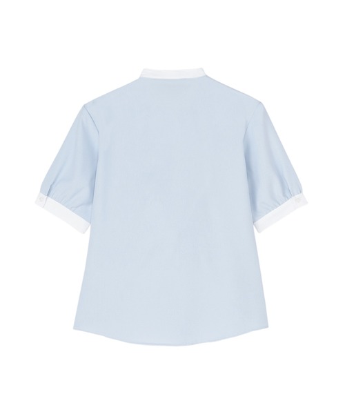 TOKYO SHIRTS（トウキョウシャツ）の「COFREX スタンド ギャザー五分袖ブラウス  レディースシャツ（シャツ/ブラウス・レディース・ブルー・S/LL/XL/M/L）」の2枚目の写真