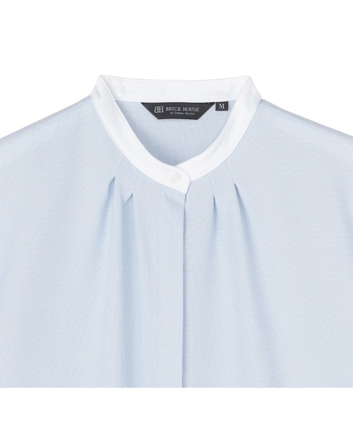 TOKYO SHIRTS（トウキョウシャツ）の「COFREX スタンド ギャザー五分袖ブラウス  レディースシャツ（シャツ/ブラウス・レディース・ブルー・S/LL/XL/M/L）」の3枚目の写真