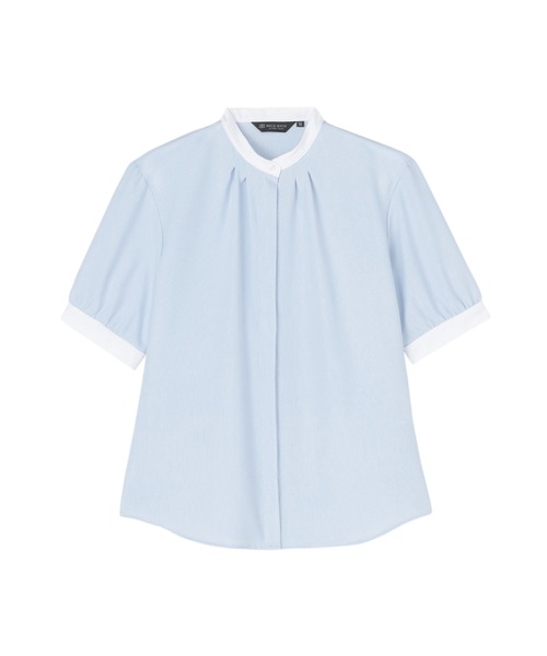 TOKYO SHIRTS（トウキョウシャツ）の「COFREX スタンド ギャザー五分袖ブラウス  レディースシャツ（シャツ/ブラウス・レディース・ブルー・S/LL/XL/M/L）」の6枚目の写真