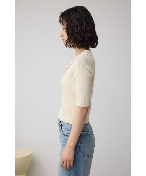 AZUL by moussy（アズールバイマウジー）の「レースアップ5分袖ポロカラーニット（ニット/セーター・レディース・アイボリー/ライム/ブラック・FREE）」の8枚目の写真