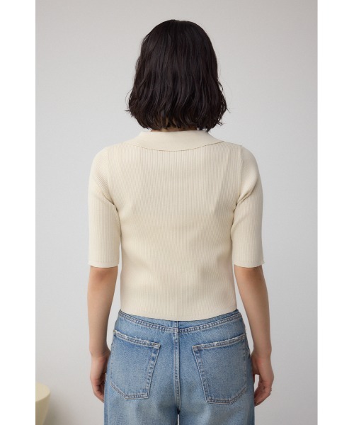 AZUL by moussy（アズールバイマウジー）の「レースアップ5分袖ポロカラーニット（ニット/セーター・レディース・アイボリー/ライム/ブラック・FREE）」の9枚目の写真