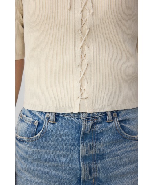 AZUL by moussy（アズールバイマウジー）の「レースアップ5分袖ポロカラーニット（ニット/セーター・レディース・アイボリー/ライム/ブラック・FREE）」の12枚目の写真