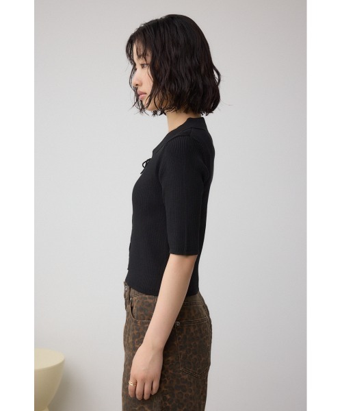 AZUL by moussy（アズールバイマウジー）の「レースアップ5分袖ポロカラーニット（ニット/セーター・レディース・アイボリー/ライム/ブラック・FREE）」の17枚目の写真