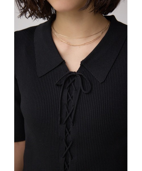 AZUL by moussy（アズールバイマウジー）の「レースアップ5分袖ポロカラーニット（ニット/セーター・レディース・アイボリー/ライム/ブラック・FREE）」の19枚目の写真