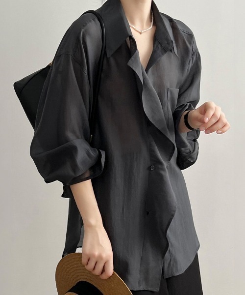 Forcement(フォースメント)の「大人のフリルデザインワイドシアーシャツ(シャツ/ブラウス・レディース・ブラック/ホワイト/グリーン・FREE)」の3枚目の写真
