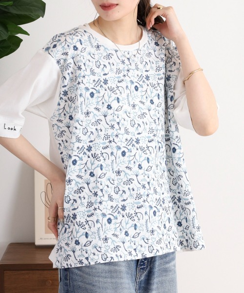 Emago(イマゴ)の「EMAGO どこにいるのかな刺繍Tシャツ(Tシャツ/カットソー・レディース・マスタード/グリーン/ホワイト・FREE)」の1枚目の写真