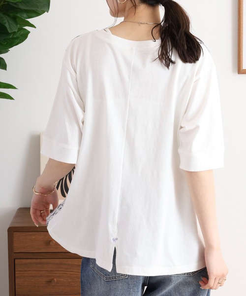 Emago(イマゴ)の「EMAGO どこにいるのかな刺繍Tシャツ(Tシャツ/カットソー・レディース・マスタード/グリーン/ホワイト・FREE)」の6枚目の写真