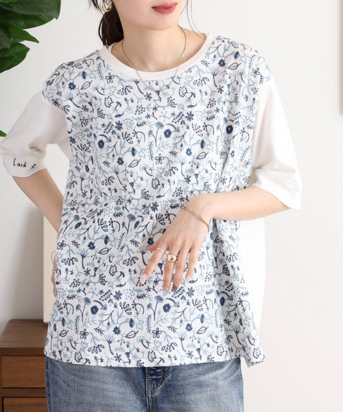 Emago(イマゴ)の「EMAGO どこにいるのかな刺繍Tシャツ(Tシャツ/カットソー・レディース・マスタード/グリーン/ホワイト・FREE)」の8枚目の写真
