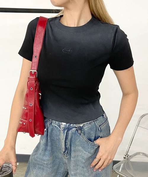 non-hedge(ノンヘッジ)の「ロゴ刺繍ムラTシャツ(Tシャツ/カットソー・レディース・ピンク/ブラック/ブルー/グレー/オフホワイト・FREE)」の3枚目の写真