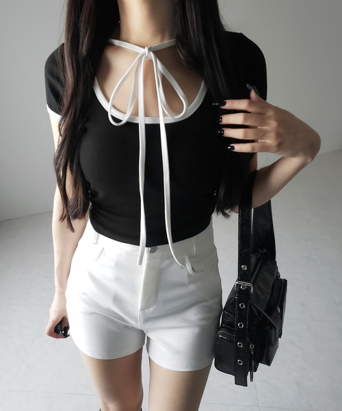 me+em select(ミームセレクト)の「※※【 2WAY / 2color 】配色ネックリボンチョーカーパイピングTシャツ / bicolor neck ribbon choker piping T-shirt(Tシャツ/カットソー・レディース・ホワイト/ブラック・FREE)」の21枚目の写真