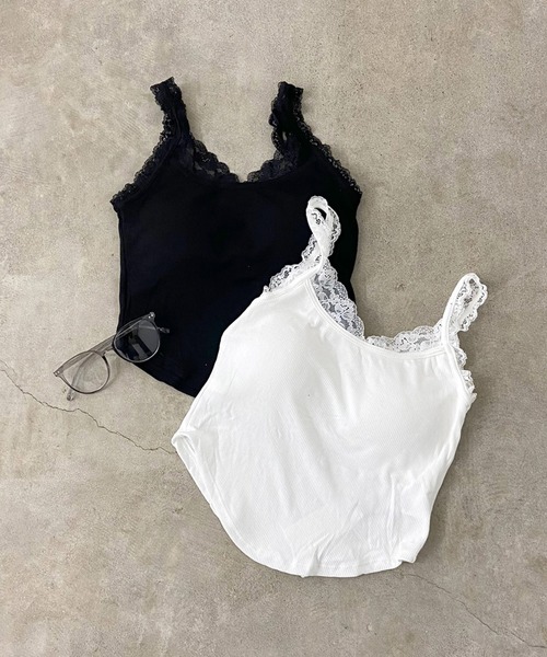 non-hedge(ノンヘッジ)の「レース裾ラウンドキャミソール(キャミソール・レディース・オフホワイト/ブラック・FREE)」の5枚目の写真