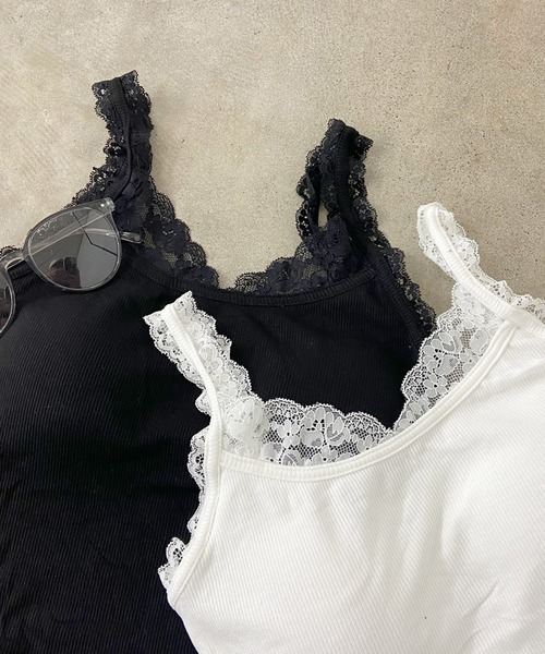 non-hedge(ノンヘッジ)の「レース裾ラウンドキャミソール(キャミソール・レディース・オフホワイト/ブラック・FREE)」の6枚目の写真