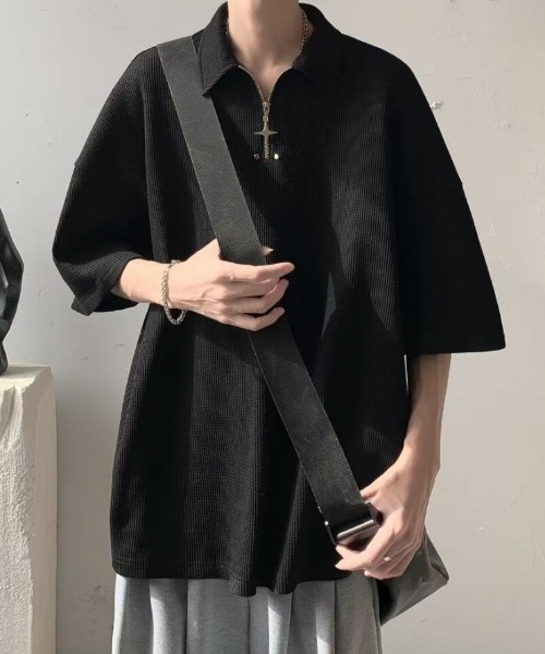 MGV（エムジーヴィー）の「デザインハーフジップトップス（ポロシャツ・メンズ・ブラック/ホワイト・MEDIUM/LARGE/X-LARGE）」の3枚目の写真