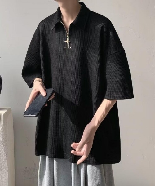 MGV（エムジーヴィー）の「デザインハーフジップトップス（ポロシャツ・メンズ・ブラック/ホワイト・MEDIUM/LARGE/X-LARGE）」の4枚目の写真