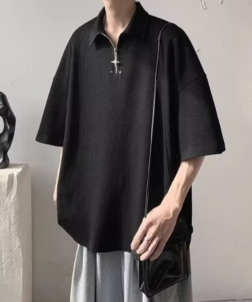 MGV（エムジーヴィー）の「デザインハーフジップトップス（ポロシャツ・メンズ・ブラック/ホワイト・MEDIUM/LARGE/X-LARGE）」の5枚目の写真
