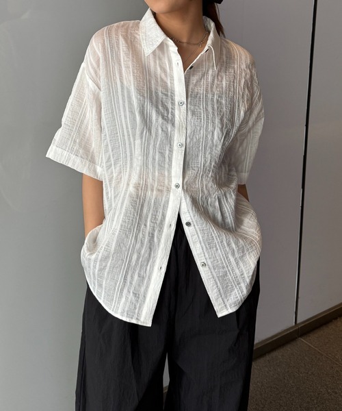 Lui's（ルイス）の「バックオープンストライプシャツ（シャツ/ブラウス・レディース・ホワイト/ブラック/サックスブルー・FREE）」の7枚目の写真