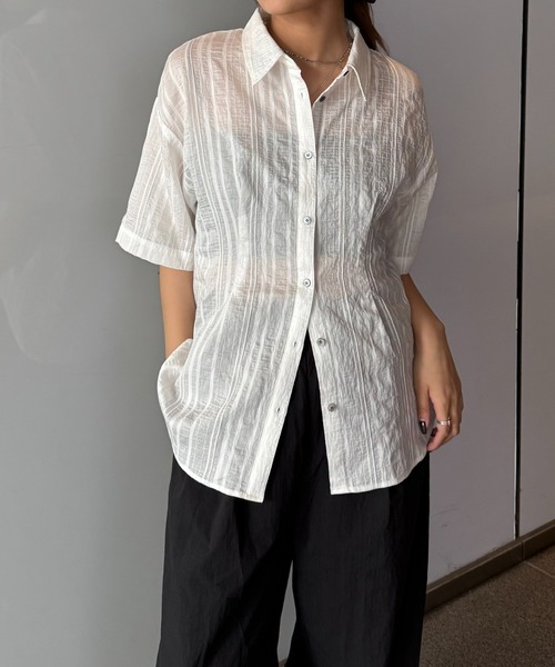 Lui's（ルイス）の「バックオープンストライプシャツ（シャツ/ブラウス・レディース・ホワイト/ブラック/サックスブルー・FREE）」の9枚目の写真