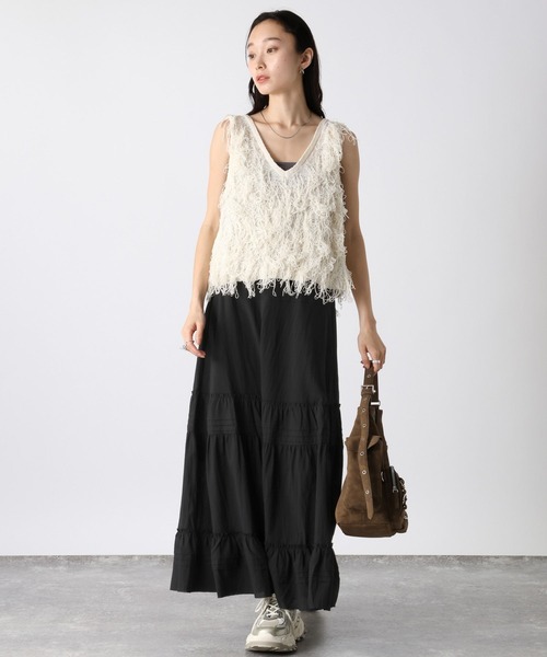 JEANASIS（ジーナシス）の「コットンティアードスカート/498337（スカート・レディース・ホワイト/ブラック・FREE）」の14枚目の写真