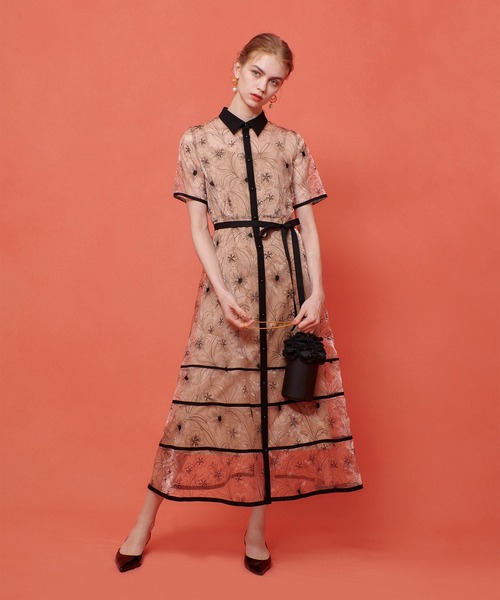 セール】【LOULOU WILLOUGHBY】オーガンジーフラワー刺繍ワンピース