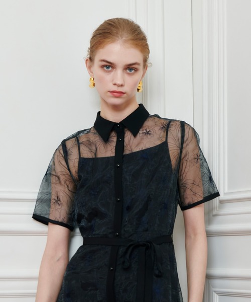 セール】【LOULOU WILLOUGHBY】オーガンジーフラワー刺繍ワンピース