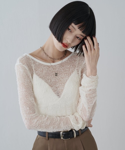 Lui's(ルイス)の「レースロングスリーブトップス(Tシャツ/カットソー・レディース・ブラック/オフホワイト・FREE)」の2枚目の写真