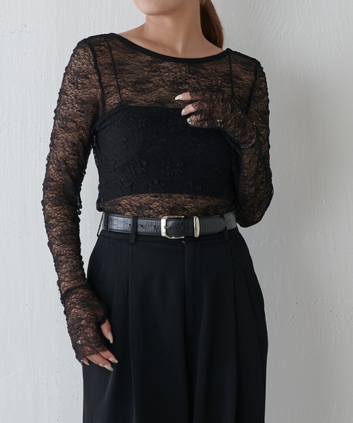 Lui's(ルイス)の「レースロングスリーブトップス(Tシャツ/カットソー・レディース・ブラック/オフホワイト・FREE)」の3枚目の写真