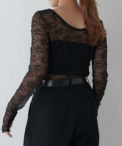 Lui's(ルイス)の「レースロングスリーブトップス(Tシャツ/カットソー・レディース・ブラック/オフホワイト・FREE)」の4枚目の写真