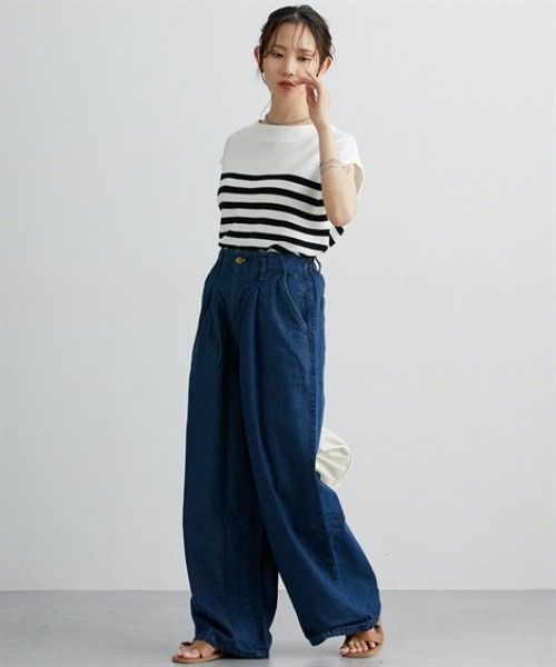 nissen（ニッセン）の「ウエストタックハイウエストデニムパンツ（デニムパンツ・レディース・ワンウォッシュ/ネイビー・LL/M/L）」の5枚目の写真
