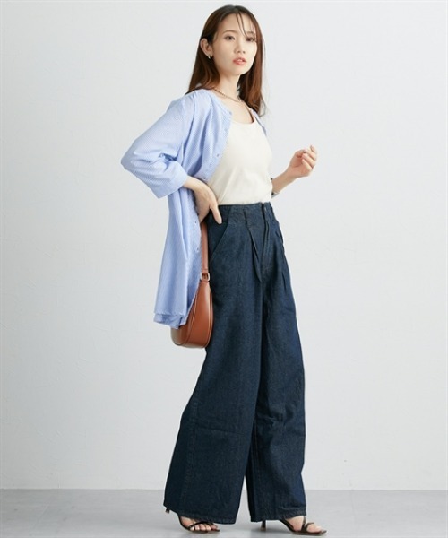 nissen（ニッセン）の「ウエストタックハイウエストデニムパンツ（デニムパンツ・レディース・ワンウォッシュ/ネイビー・LL/M/L）」の9枚目の写真
