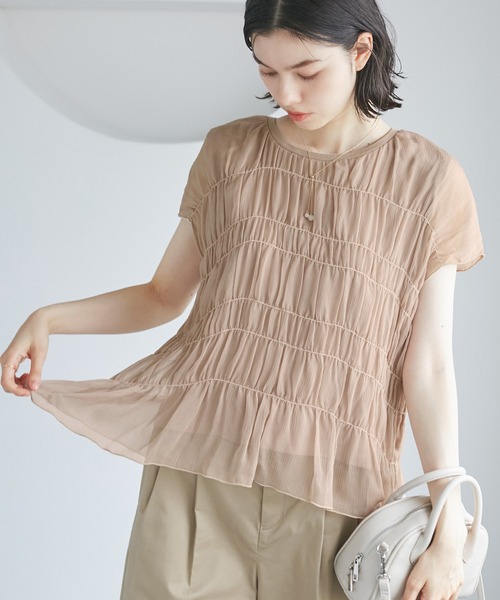 トップス ROPE 楊柳シャーリングシアートップス（Tシャツ/カットソー）｜ROPE